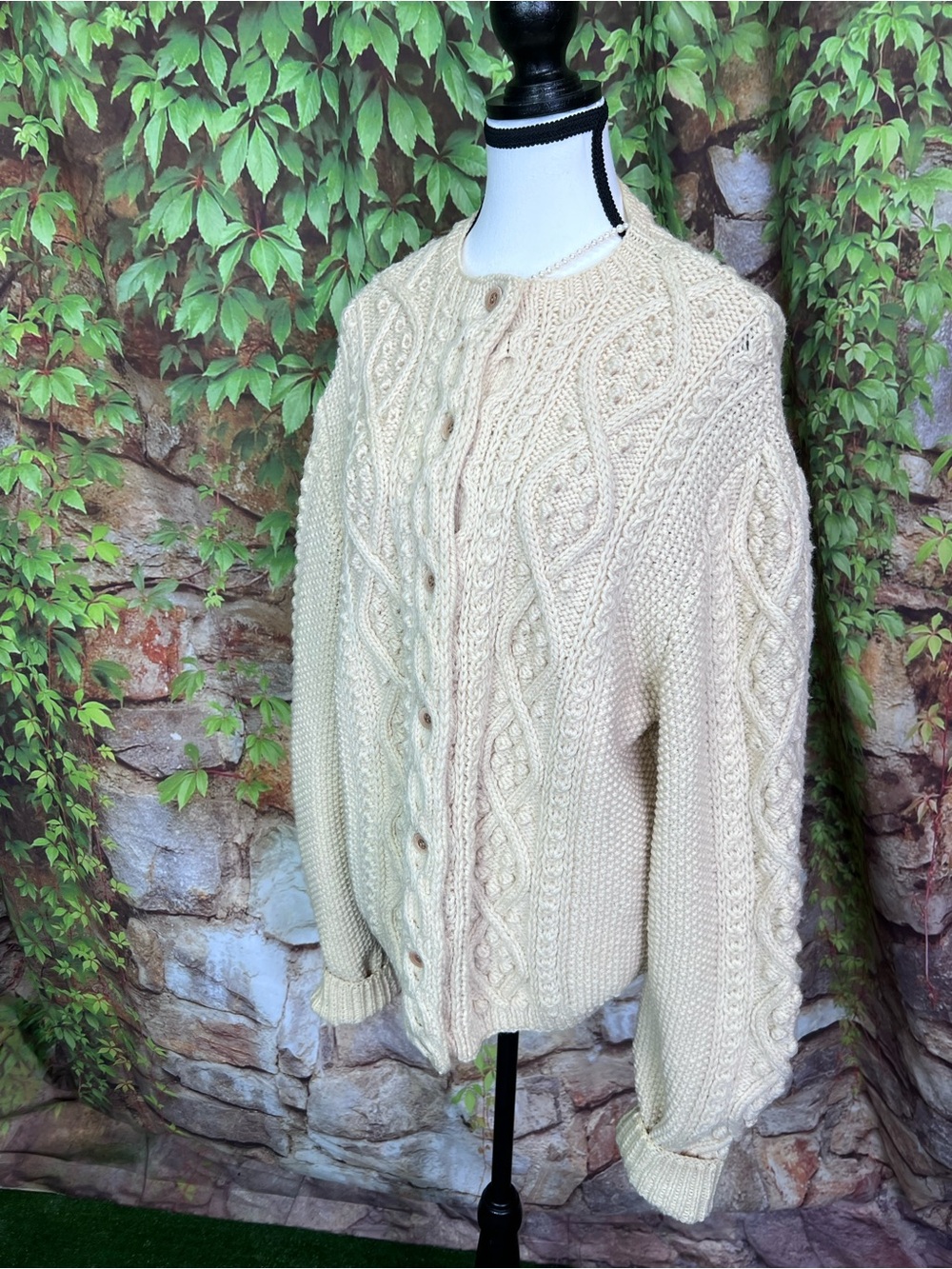 VINTAGE IRISH Heavyweight Cable Knit Heritage Wool Fisherman's Sweater, XL - Picture 3 of 10